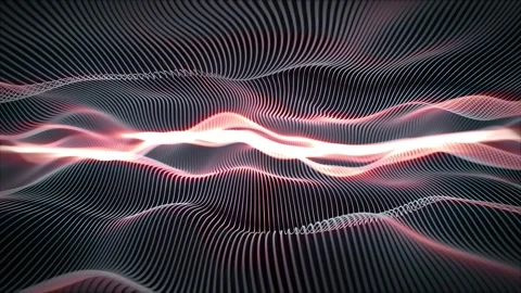 Abstract space of waves made of curvy gray strings with bright lava glow effect Stock Footage 277500656