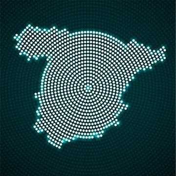 Abstract Spain map of glowing radial dots Stock Illustration
