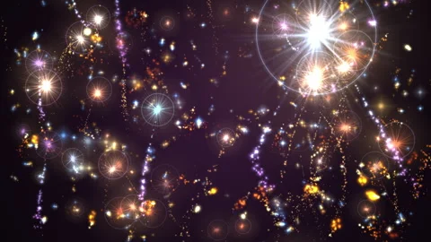 Abstract Sparkling Light Effects, Fireworks on a Dark Purple Background Stock Footage 302884465