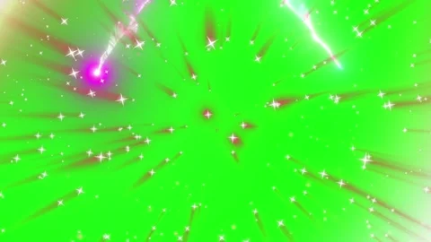Abstract sparkling light trails radiating outward against vivid green screen Stock Footage 345215856