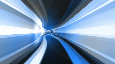 Abstract speed motion in a blue virtual reality tunnel Stock Footage 115067372
