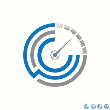 Abstract speedometer gauge clock logo template icon for tech fast speed Stock Illustration