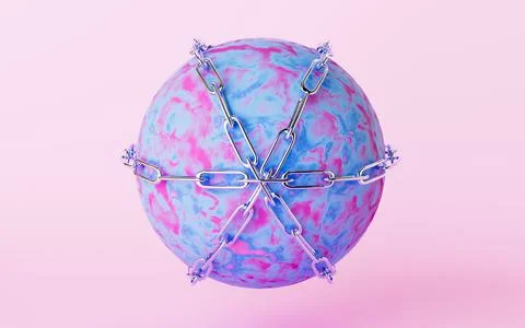 A abstract sphere and curb chains with pink background, 3d rendering. Stock Illustration