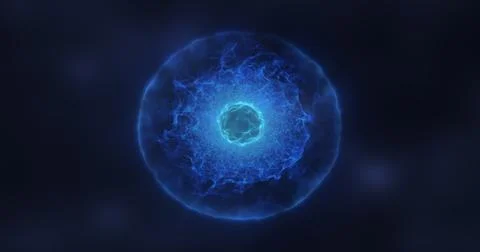 Abstract sphere atom with electrons flying glowing bright particles and ene.. Stock Illustration