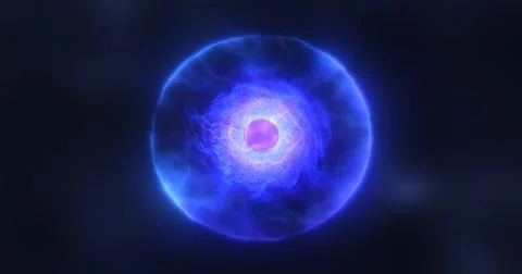 Abstract sphere atom with electrons flying glowing bright particles and ene.. Stock Illustration