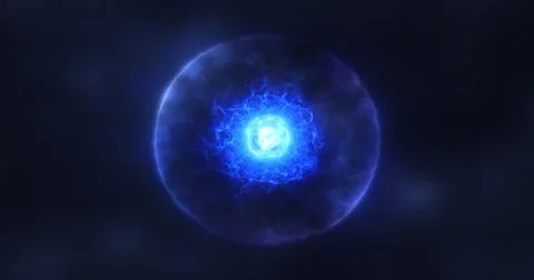Abstract sphere atom with electrons flying glowing bright particles and ene.. Stockillustratie