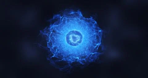 Abstract sphere atom with electrons flying glowing bright particles and energ Stock Illustration