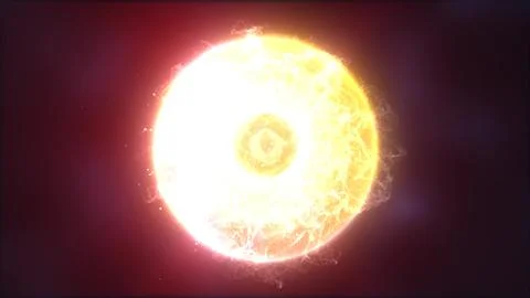 Abstract sphere atom with electrons flying glowing yellow bright particles .. Illustrazione stock