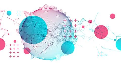 Abstract sphere background with plexus effect. 3D surface. Stock Illustration