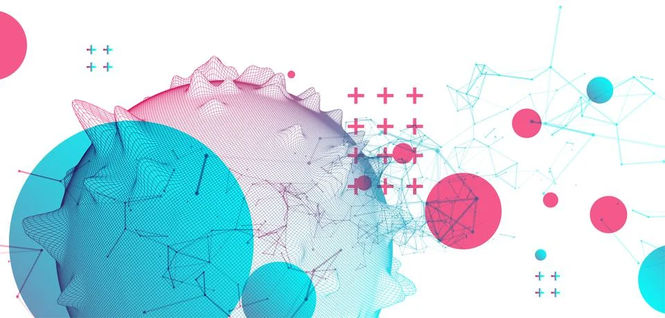 Abstract sphere background with plexus effect. 3D surface. Stock Illustration