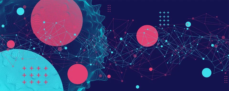 Abstract sphere background with plexus effect. 3D surface. Stock Illustration