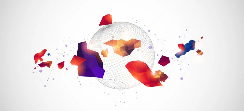 Abstract sphere background with plexus effect. 3D surface. Stock Illustration