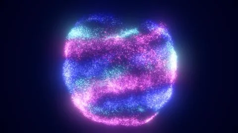 Abstract sphere ball of blue and purple glowing bright flying energy partic.. Stock Illustration