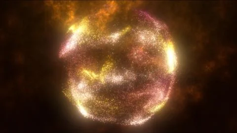 Abstract sphere ball of yellow glowing bright flying energy particles and dot Stock Illustration
