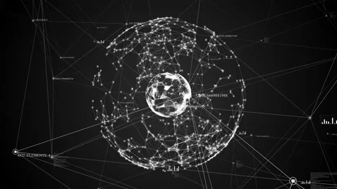 Abstract sphere on a black background with digital dots, lines and figures Stock Footage 87158895