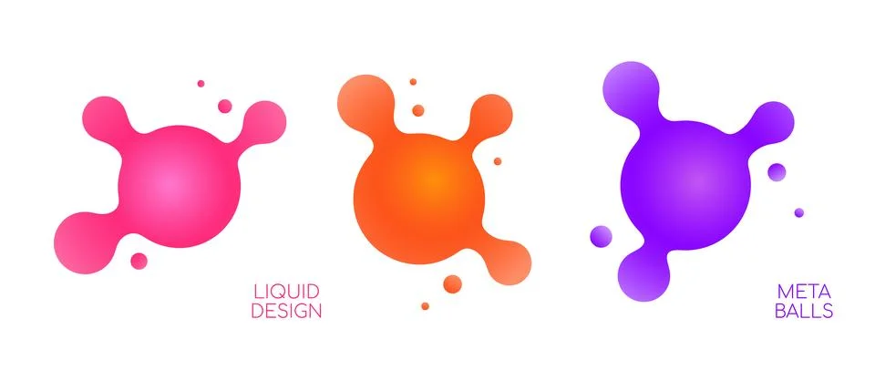Abstract sphere blob collection. Gradient liquid metaball set. Colorful amoeba Stock Illustration
