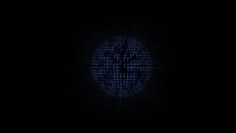 Abstract sphere of blue glowing channels rotating on dark background. Abstract Stock Footage 264116642