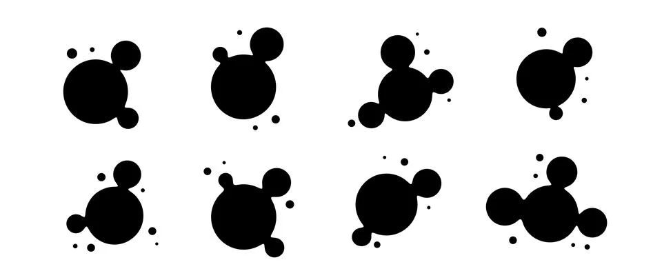 Abstract sphere bubble collection. Black liquid metaball set. Silhouette amoeba Stock Illustration