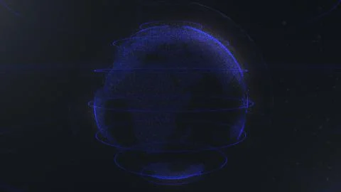 Abstract sphere. Connected navy blue dots with lines. Globalization interface Stock Illustration