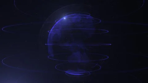 Abstract sphere. Connected navy blue dots with lines. Globalization interface Illustrazione stock