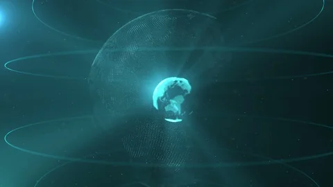 Abstract sphere. Connected white dots with azure blue lines and shallow depth of Stock Footage 105200242