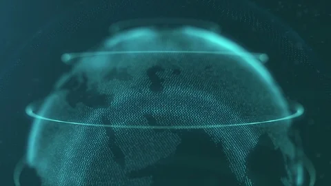 Abstract sphere. Connected white dots with azure blue lines and shallow depth of Stock Footage 105201129