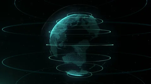 Abstract sphere. Connected white dots with azure blue lines and shallow depth of Stock Footage 105201735