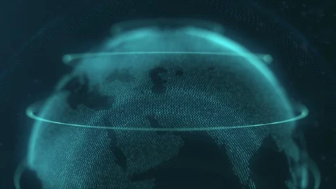 Abstract sphere. Connected white dots with azure blue lines and shallow depth of Stock Footage 105203466