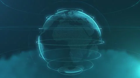 Abstract sphere. Connected white dots with azure blue lines and shallow depth of Stock Illustration