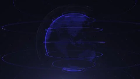 Abstract sphere. Connected white dots with blue lines and shallow depth of field Stock Illustration