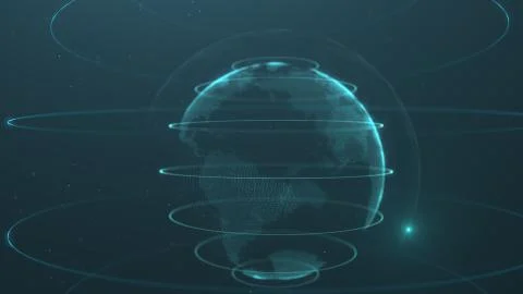 Abstract sphere. Connected white dots with azure blue lines and shallow depth of Stock Illustration
