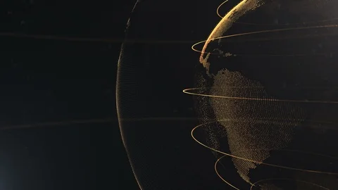 Abstract sphere. Cropped sphere. Connected golden, orange dots with lines Stock Footage 105208925