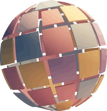 Abstract sphere features various colored square tiles creating a dimensional  Stock Illustration
