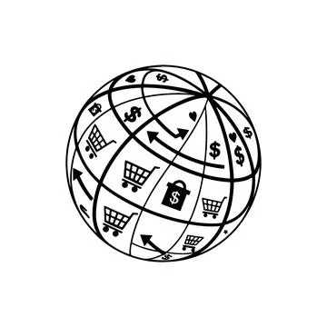 Abstract sphere globe composed of shopping carts Stock Illustration