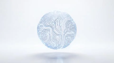 Abstract sphere with glowing circuits and connections, representing artific.. Stock Illustration
