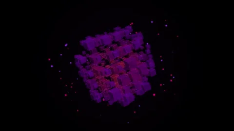 Abstract sphere of glowing pink and purple cubes floating in space cinemati.. Vídeo Stock 343249142