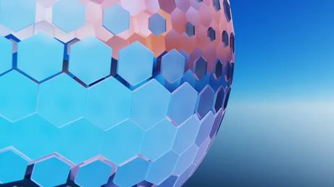 Abstract sphere of hexagons on a blue gradient background. 3d illustration Stock Illustration