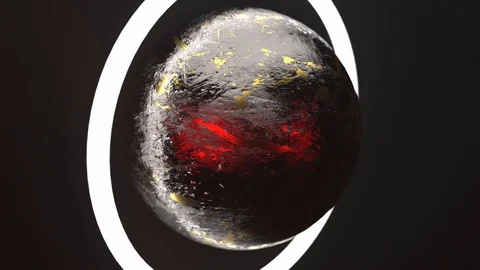 Abstract sphere with lighting ring exploud a little dark gold red peces Video stock 97402127