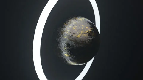 Abstract sphere with lighting ring exploud a little dark gold pieces with alpha Stock Footage 97402970