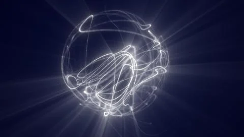 Abstract sphere of luminous white lines and rays on a dark blue background, r Stock Illustration
