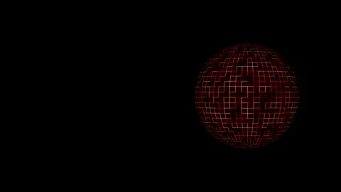 Abstract sphere of orange red glowing channels rotating on dark background from Stock Footage 266305983