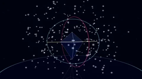 Abstract sphere with orbiting particles during celestial explosion for tech.. 库存影片 347742490