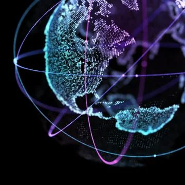 Abstract sphere shape of glowing circles global communication orbits . Global Stock Illustration