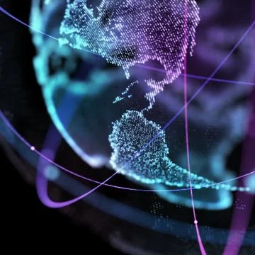 Abstract sphere shape of glowing circles global communication orbits . Global 스톡 일러스트