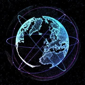 Abstract sphere shape of glowing circles global communication orbits . Global 스톡 일러스트