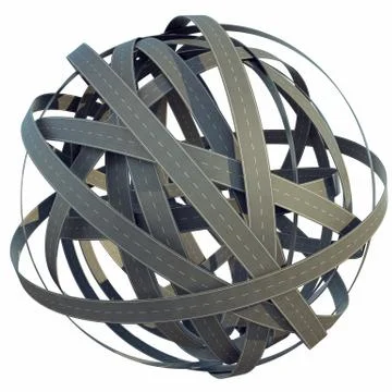 Abstract sphere of tangled roads, isolated on white background. 3d illustration Stock Illustration