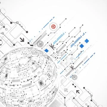 Abstract sphere technological background with various tech elements Stock Illustration