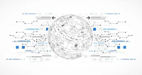 Abstract sphere technological background with various tech elements Illustrazione stock