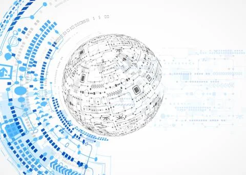 Abstract sphere technological background with various tech elements Illustrazione stock