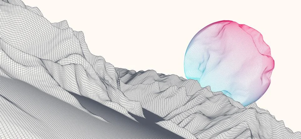 Abstract sphere. Wireframe landscape background. Futuristic vector illustrati Stock Illustration